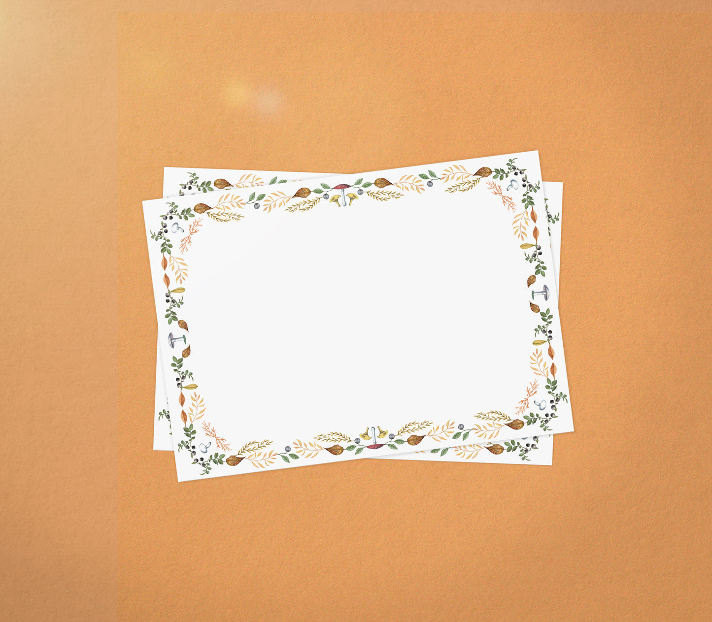 Atumn-themed letter paper from the 'Four Seasons' set, featuring 10 cards and 10 colourfully lined envelopes adorned with illustrations and drawings of flowers and plants in a charming pattern 02