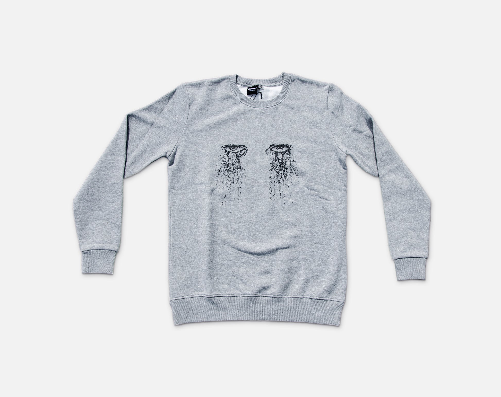Grey Sweater with silk-screen-printed ink illustration of eyes, high-quality artistic pullovers, for a bold statement 01