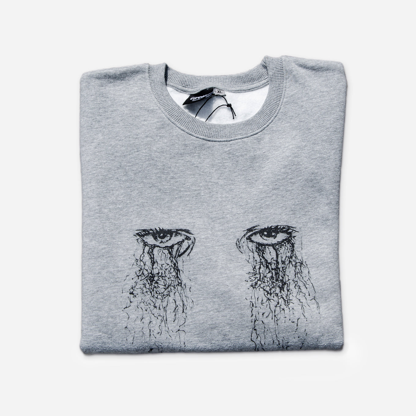 Grey Sweater with silk-screen-printed ink illustration of eyes, high-quality artistic pullovers, for a bold statement 02