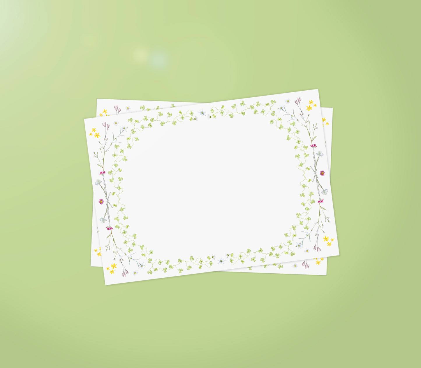 Spring-themed letter paper from the 'Four Seasons' set, featuring 10 cards and 10 colourfully lined envelopes adorned with illustrations and drawings of flowers and plants in a charming pattern 02