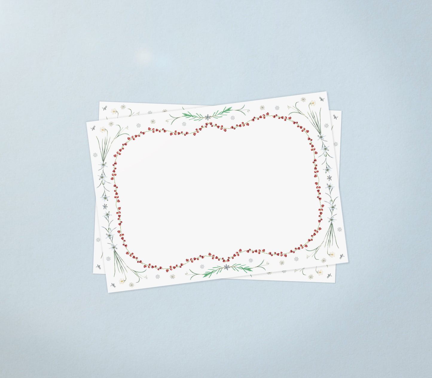 Winter-themed letter paper from the 'Four Seasons' set, featuring 10 cards and 10 colourfully lined envelopes adorned with illustrations and drawings of flowers and plants in a charming pattern 02