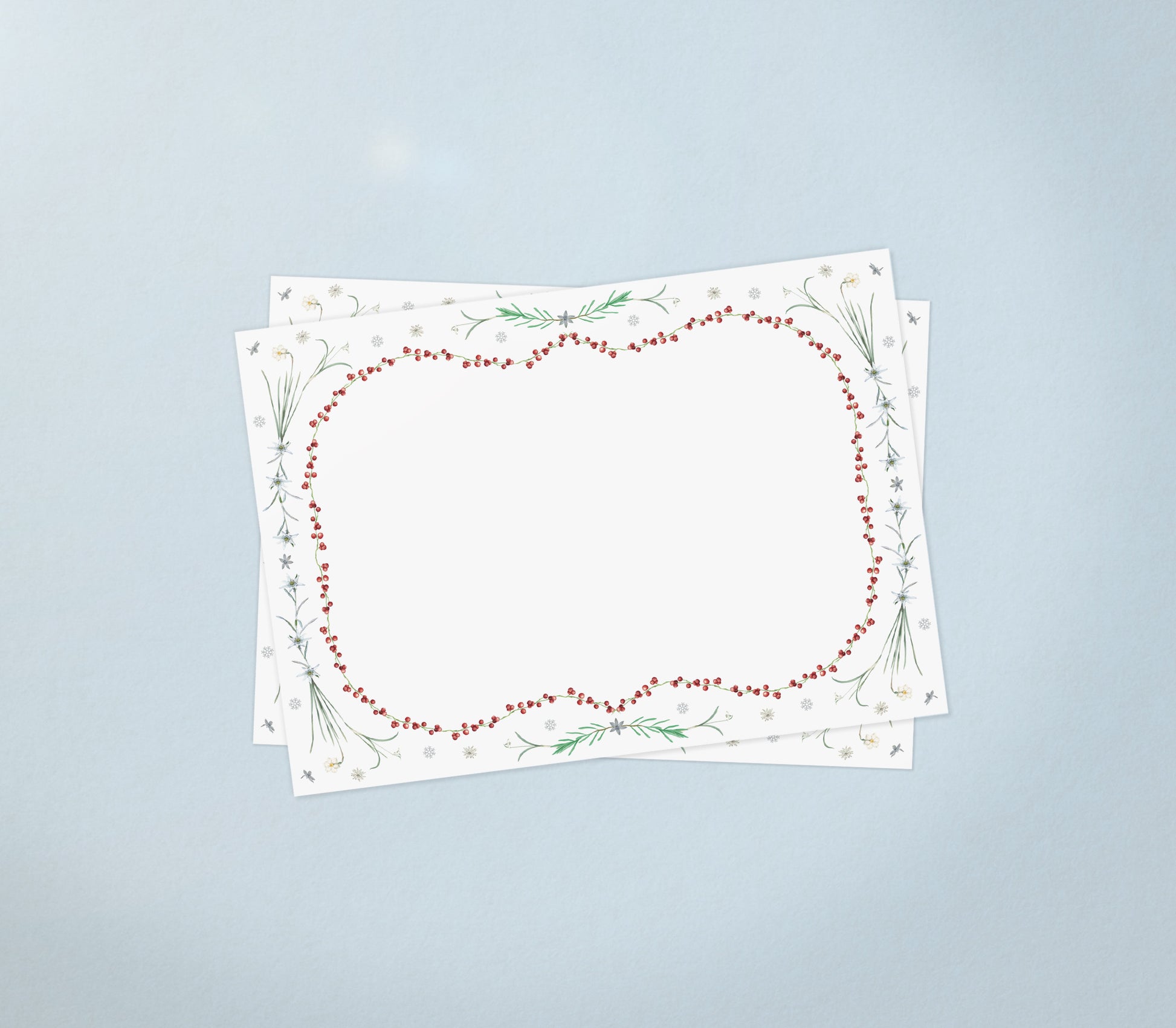 Winter-themed letter paper from the 'Four Seasons' set, featuring 10 cards and 10 colourfully lined envelopes adorned with illustrations and drawings of flowers and plants in a charming pattern 02